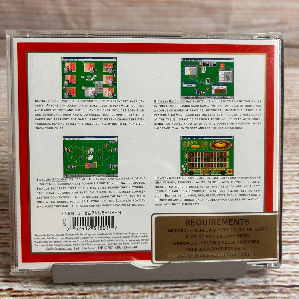 Bicycle Casino Swfte PC CD-ROM Windows 3.1 Poker Blackjack Baccarat 1995